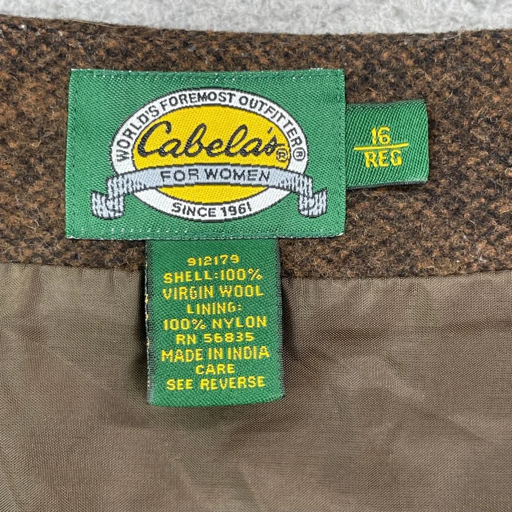 Cabela's Wool Skirt Women 16 Brown Striped Virgin Wool A-Line Long Outdoor Lined